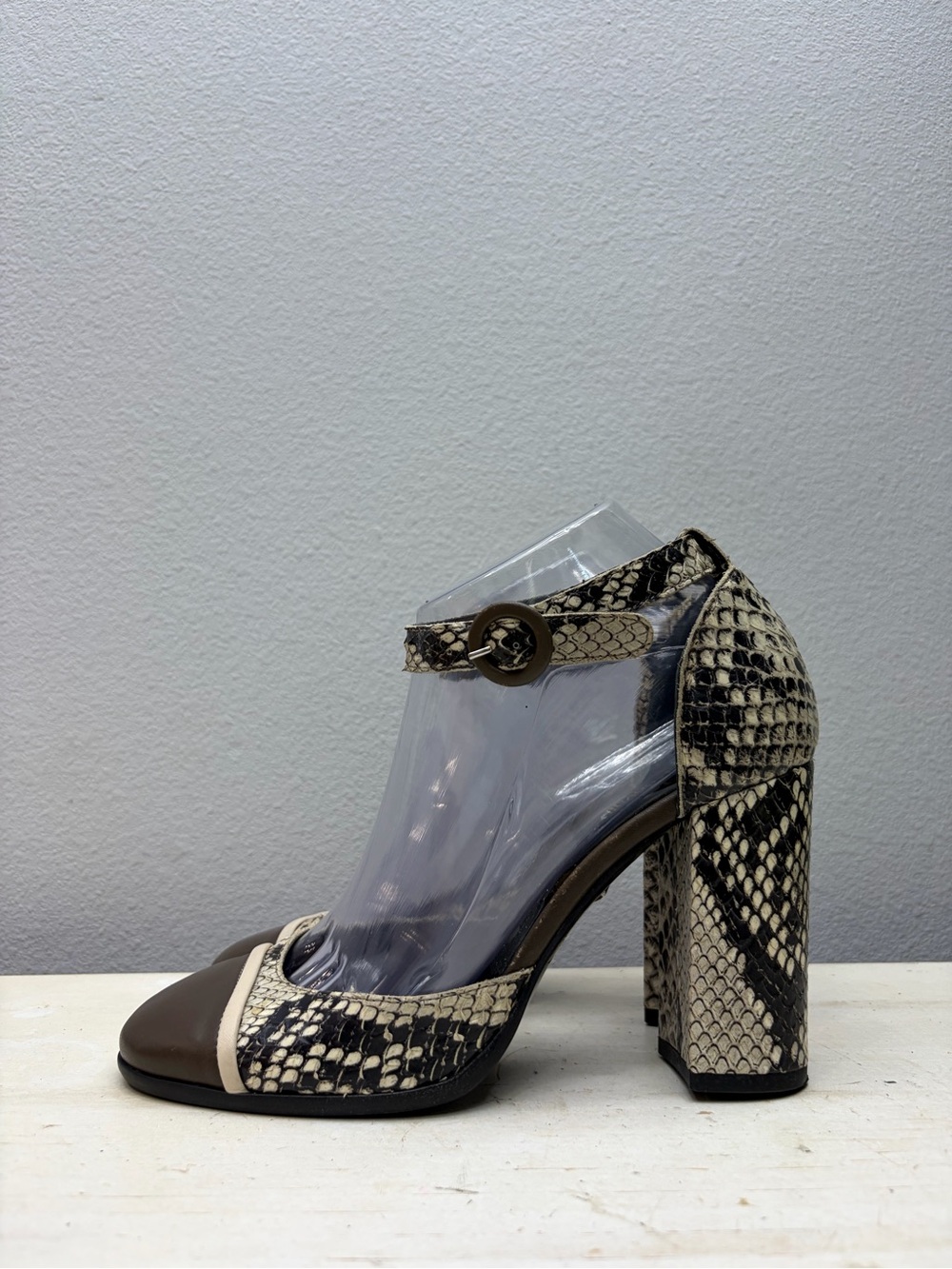 Just Cavalli Snake Print Leather Block Heels Size 38